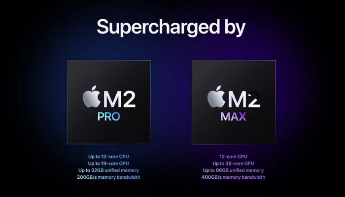 A representational picture of M2 Pro vs M2 Max. — Apple