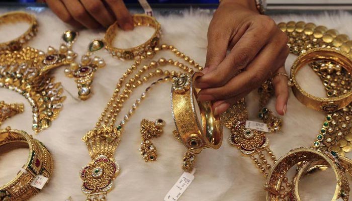 An undated image of gold jewellery displayed at a store. — Reuters