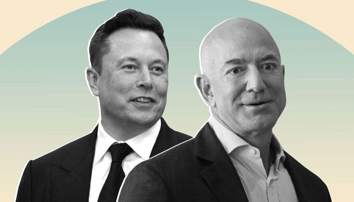 An undated image of Tesla CEO Elon Musk (L) and Amazons Jeff Bezos. — Inc. Magazine