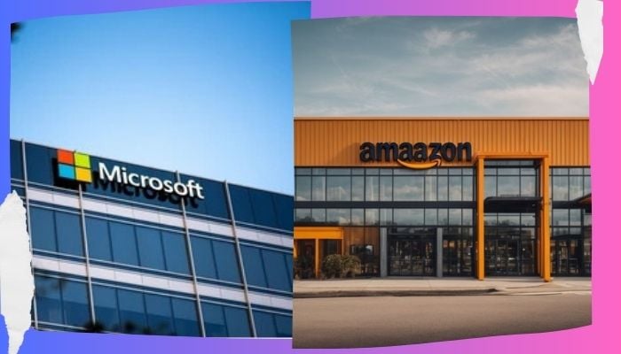 An undated image of Microsoft and Amazon outlets. — Canva