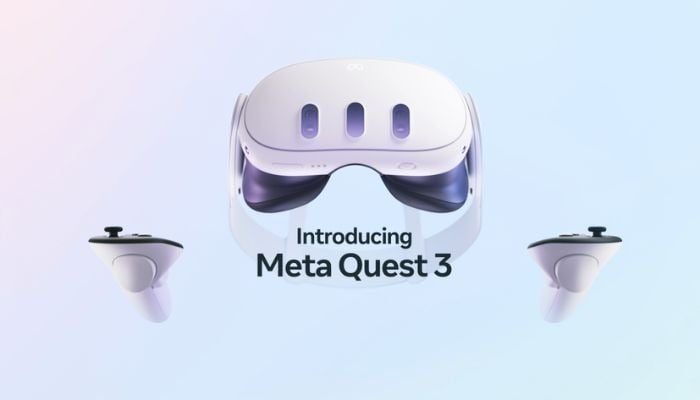 The image shows Meta Quest 3, the companys latest VR offering. — Meta