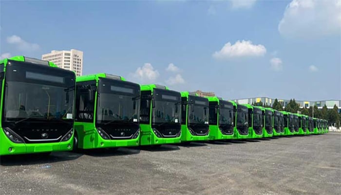 An undated image of electric buses. — Punjab Transport Company (PTC)