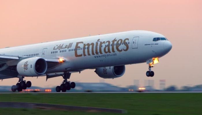 An undated image of Emirates plane. — Getty Images