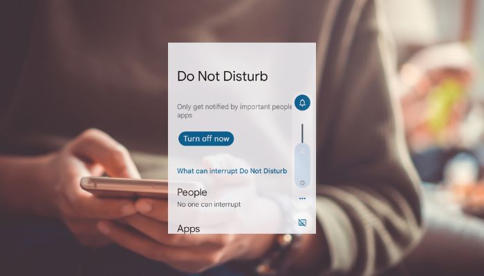 An undated image of Do Not Disturb mode and of a person using phone. — Google Blog/Canva