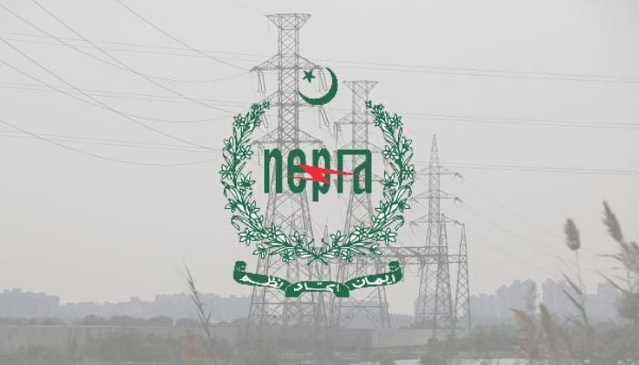 An undated image of a power transmission tower, alongside NEPRA logo. — NEPRA/Canva