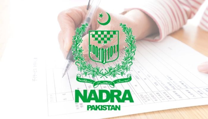 A representational image of a person filling a form along with NADRA logo. — NADRA/Canva