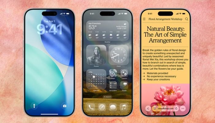 An undated image of Apple iOS 26 update features on mobile interfaces. — Apple/Canva