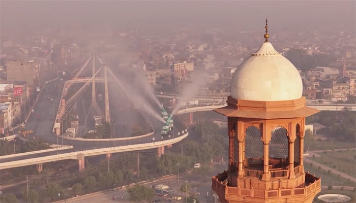 An image shows anti-smog operation under way in Kahna, Lahore. — X/@Marriyum_A