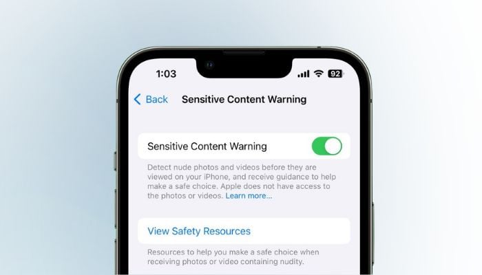 An undated image of Sensitive Content Warning feature on iPhone. — Apple/Canva
