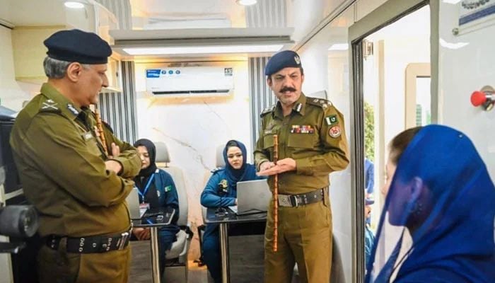 An image of Punjab Chief Minister Maryam Nawaz visiting Punjab’s first mobile police station, on October 21, 2025. — Facebook/@TheMaryamNSharif