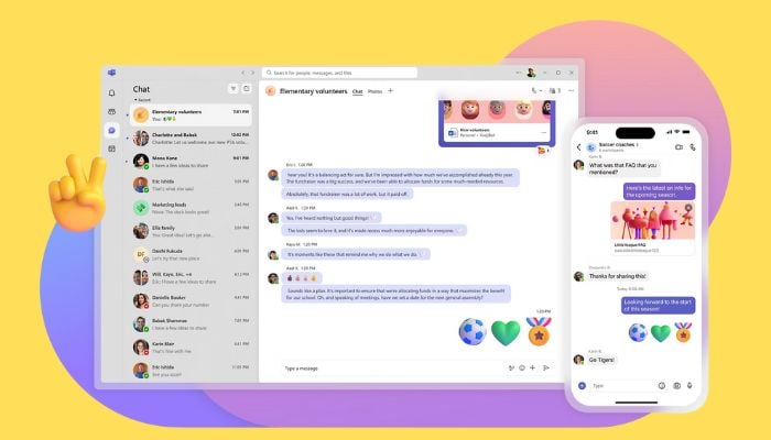 An undated image of a laptop and phone interface of Microsoft Teams app. — Microsoft/Canva