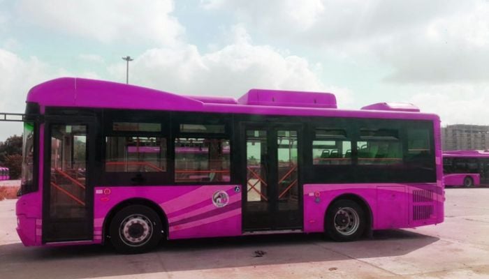 An image of Pakistan first women-only bus service to start operations in Karachi.— X@sharjeelinam