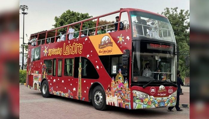 An image of a double-decker bus on the road in Lahore on September 11, 2024. — Facebook/TDCP Sightseeing Lahore