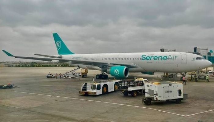 An image of Serene Air plane at Karachi Airport on August 18, 2021. — Serene Air