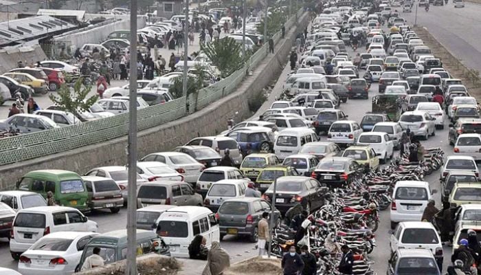 An undated image of a view of a massive traffic jam near H-9. — APP