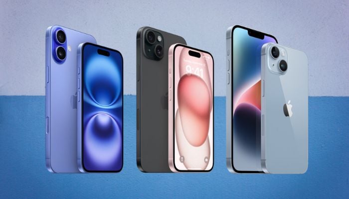 An undated image shows iPhone 16, 15, and 14. — Apple/Canva