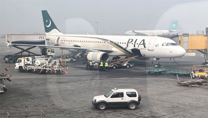 A Pakistan International Airlines (PIA) plane at Allama Iqbal International Airport in Lahore, Pakistan January 29, 2024. — Reuters
