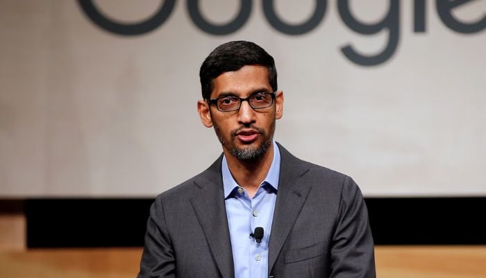 An image of Google CEO Sundar Pichai speaking during a signing ceremony committing Google to help expand information technology education at El Centro College in Dallas, Texas, US October 3, 2019. — Reuters