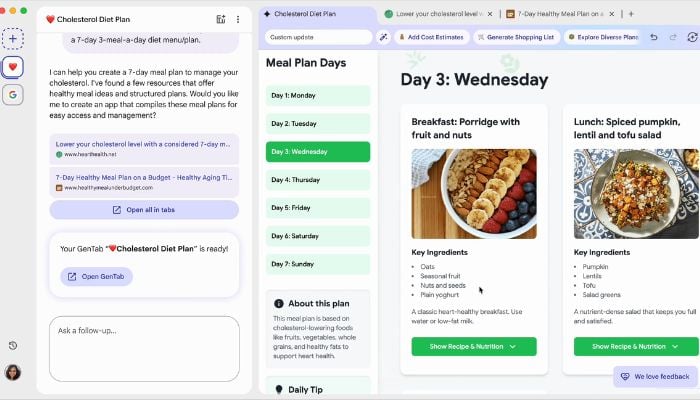 An undated image of GenTab feature. — Google Blog