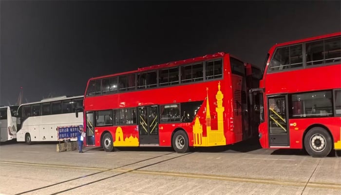 An undated image of double-decker buses. — X/@sharjeelinam