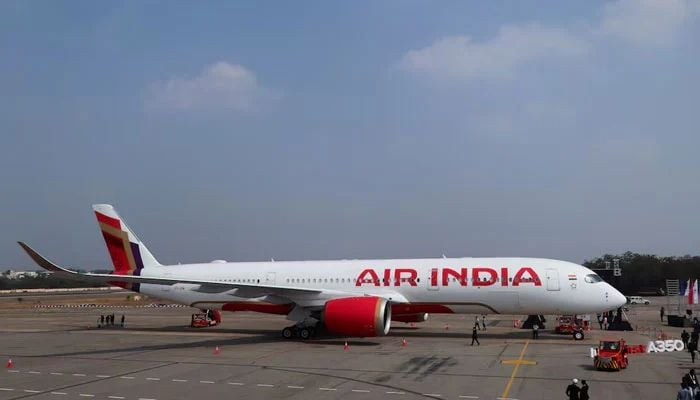 An Air India Airbus A350 aeroplane is displayed at Wings India 2024 aviation at Begumpet airport, Hyderabad, India, January 18, 2024. — Reuters