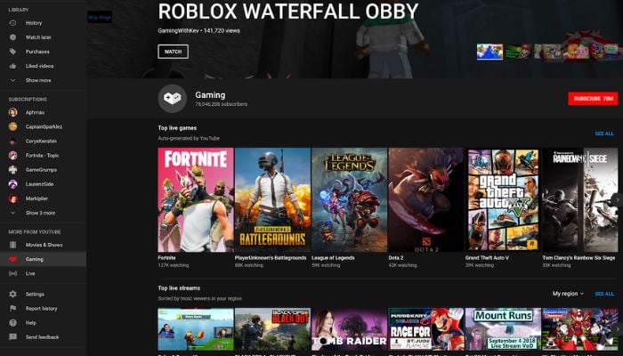 An undated image of the YouTube Gaming home page. YouTube Blogs
