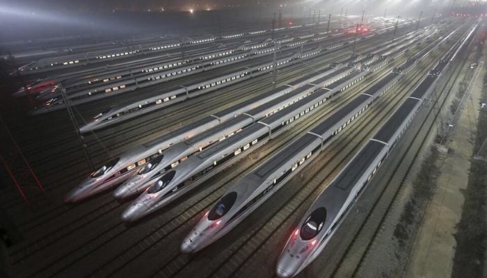 An image of Harmony bullet trains at a high-speed train maintenance base in Wuhan, Hubei province. China has the worlds longest high-speed rail network, more than the rest of the world combined. — Reuters
