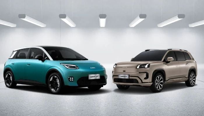 An undated image of GAC Aion UT (left) and Aion V (right). — Aion