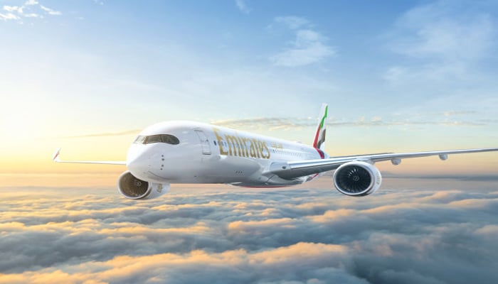 An undated image of Emirates Boeing A350 plane. — Emirates