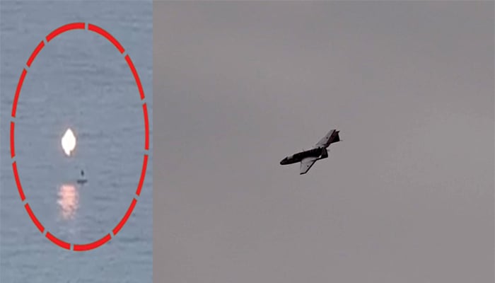 An image which shows that Pakistan Navy displayed successful engagement of surface target using Loitering Munition (LM). — Supplied