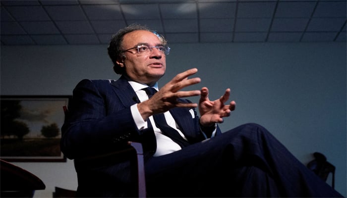 Pakistan Finance Minister Muhammad Aurangzeb is interviewed by Karin Strohecker, Reuters Chief Correspondent Emerging Markets, during G20 Finance Ministers and Central Bank Governors Meeting at IMF and World Bank’s 2024 annual Spring Meetings in Washington, U.S., April 18, 2024. — Reuters