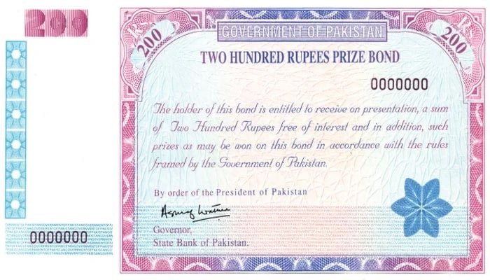 An undated image of Rs200 prize bond. — State Bank of Pakistan (SBP)