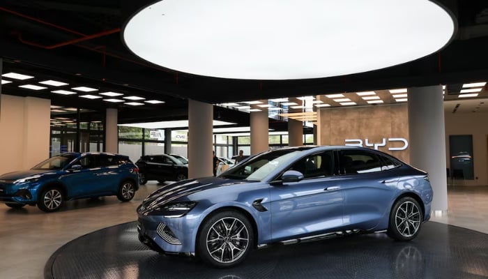 A BYD SEAL electric vehicle is displayed at the BYD Pakistan Metropole Experience Center, in Karachi, Pakistan July 23, 2025. — Reuters