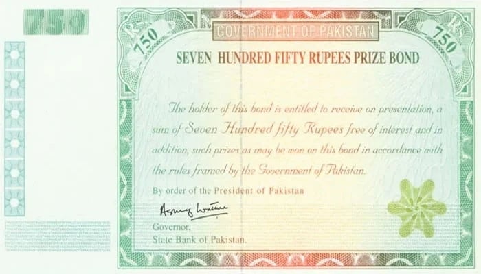 An undated image of Rs750 prize bond. — State Bank of Pakistan (SBP)