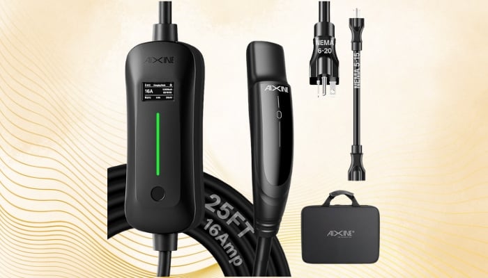 An undated image of AIXINE Level 1 & 2 EV Charger. — Aixine