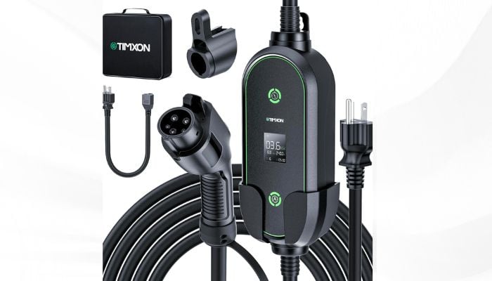 An undated image of eTimxon Portable Level 1&2 EV Charger. — eTimxon