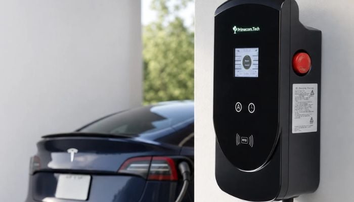 An undated image of PRIMECOM.TECH Level 2 EV charger. —  Primecom.tech