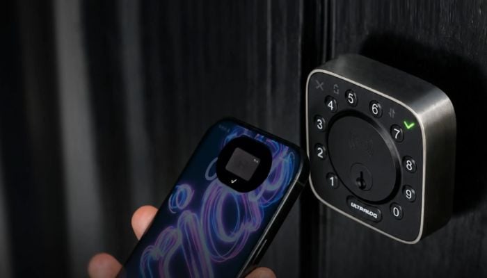 An undated image of ULTRALOQ U-Bolt WiFi Lock with Door Sensor. — ULTRALOQ