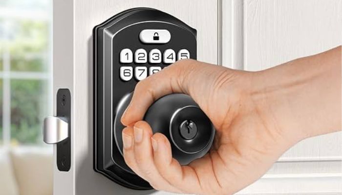 An undated image of TEEHO TE003 Keypad Door Knob Lock. — TEEHO