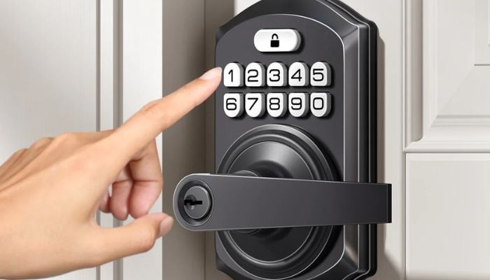 An undated image of TEEHO TE004 Keyless Entry Door Lock Handle. — TEEHO