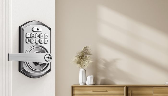 An undated image of TEEHO TE004 Keyless Entry Door Lock Handle. — TEEHO