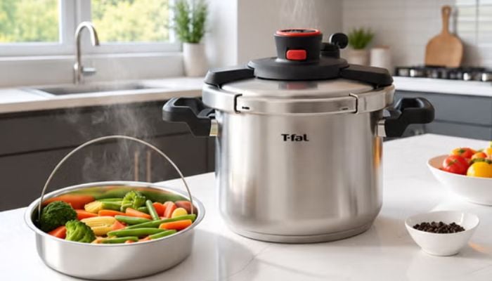 An undated image of T-fal Clipso Stainless Steel Pressure Cooker. — T-fal