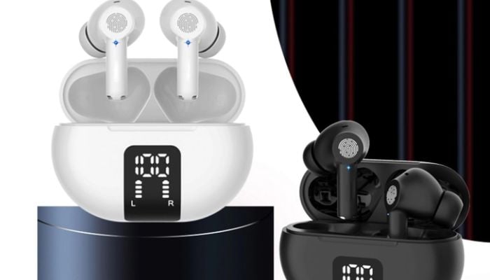 An undated image of M10 AI Language Translator Earbuds. — M10